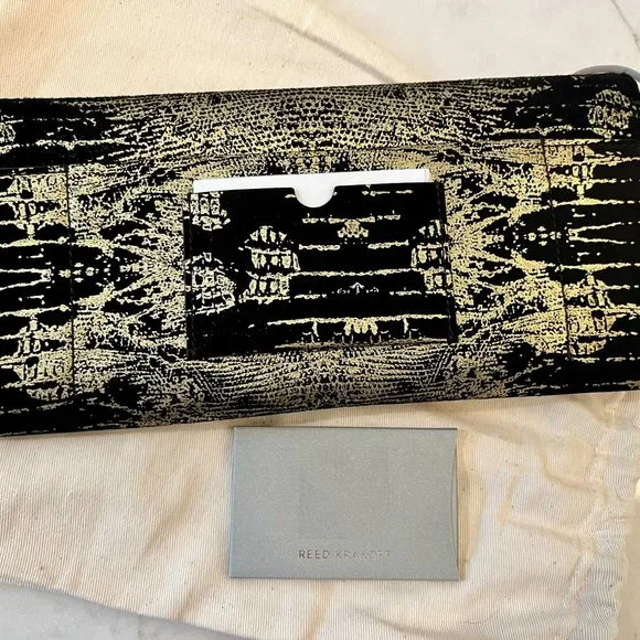 New Reed Krakoff Gold / Black  Clutch with detachable Chain Strap Evening - Picture 3 of 5